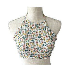 Chung Woo Floral Halter Crop Top With Adjustable Tie Back S